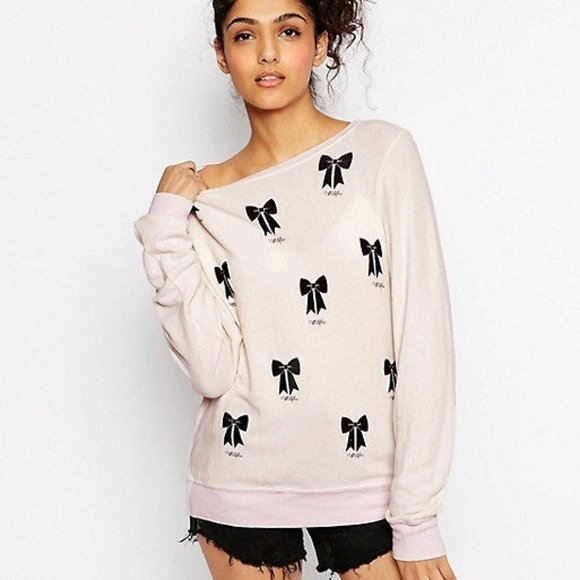 NWOT Wildfox Pink Black Bows Sweatshirt s - Picture 2 of 11